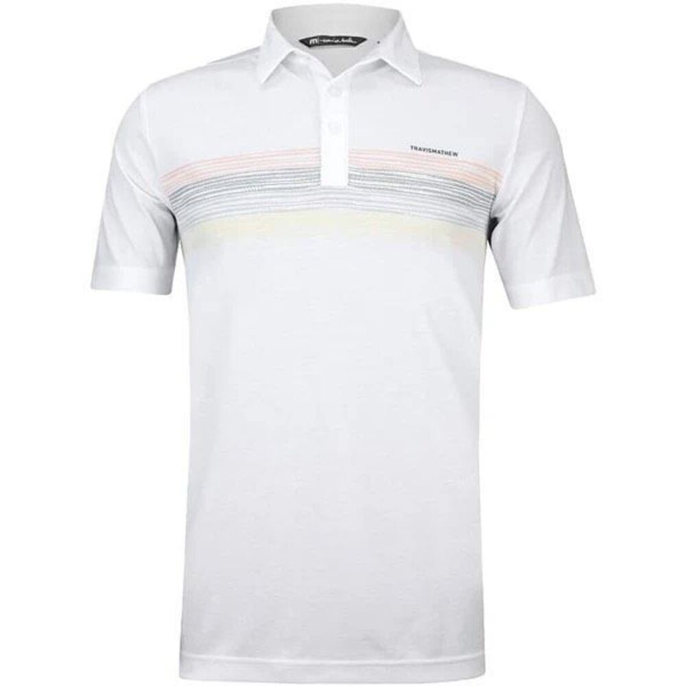 Travis Mathews Mens White Striped Short Sleeve Quite A Piece Polo Shirt Large
